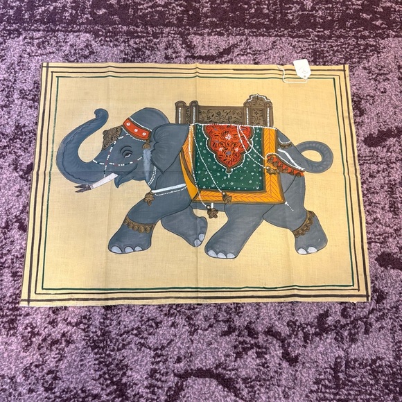 Vintage Other - Made in India * Vintage Elephant Painting Tapestry Cloth Fabric EUC Retro Indian